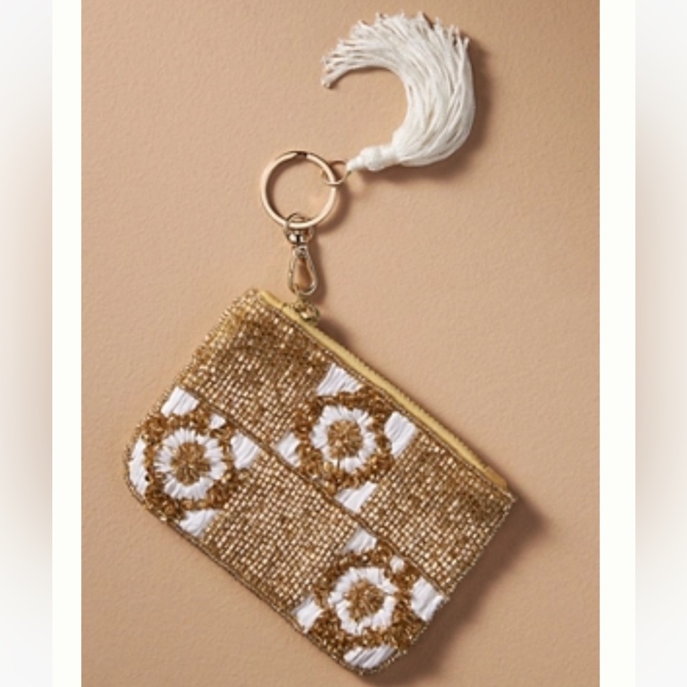 Anthropologie BEADED FLORAL CHECK COIN PURSE Style No. 94663085